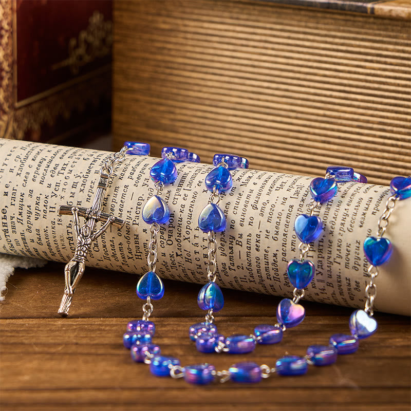 Christianartworkshop Our Lady & Crucifix of 8mm Heart Acrylic Blue Alloy Chain Rosary - image 2