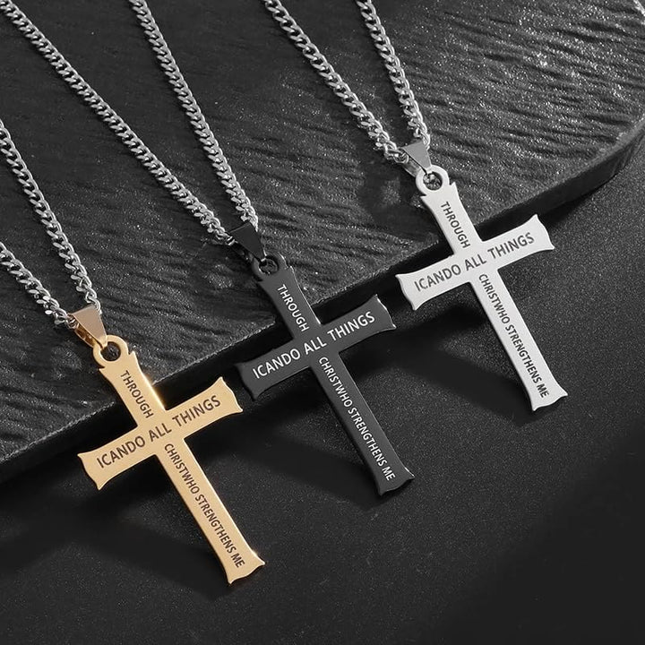 Christianartworkshop Minimalist Style "I CAN DO ALL THINGS" Icon Cross Faith Pendant Necklace - image 2