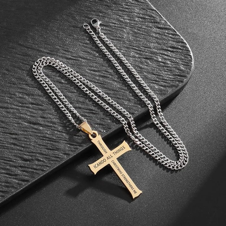 Christianartworkshop Minimalist Style "I CAN DO ALL THINGS" Icon Cross Faith Pendant Necklace - image 7