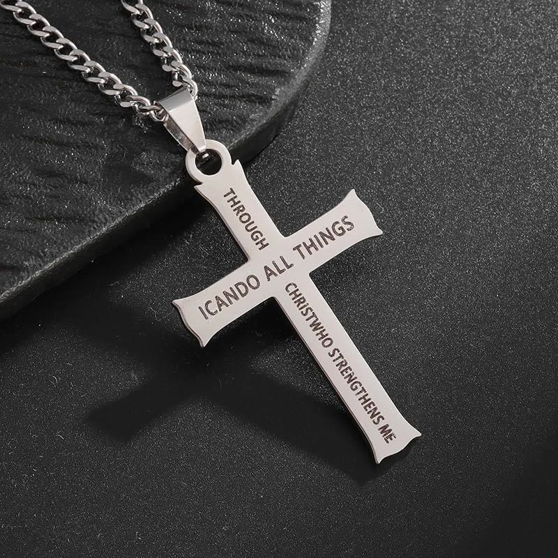 Christianartworkshop Minimalist Style "I CAN DO ALL THINGS" Icon Cross Faith Pendant Necklace - image 6