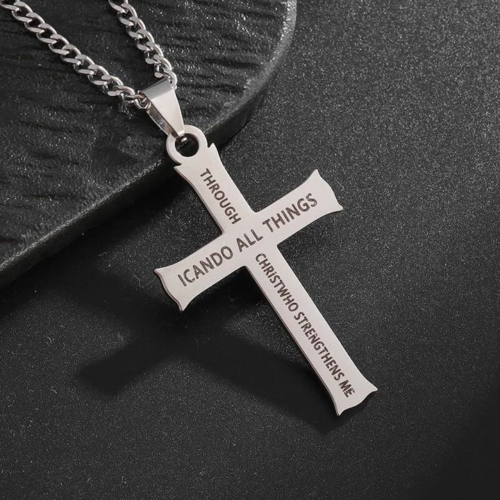 Christianartworkshop Minimalist Style "I CAN DO ALL THINGS" Icon Cross Faith Pendant Necklace - image 6