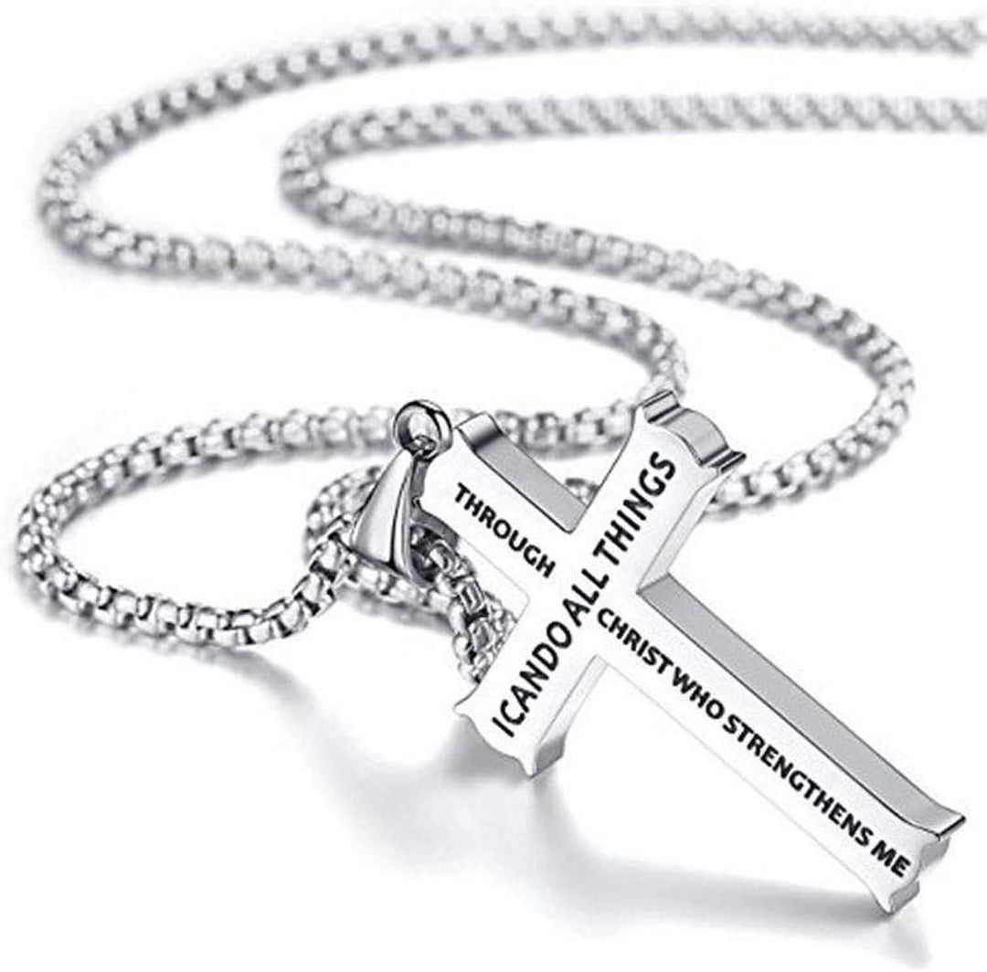 Christianartworkshop Minimalist Style "I CAN DO ALL THINGS" Icon Cross Faith Pendant Necklace - image 10