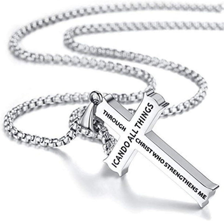 Christianartworkshop Minimalist Style "I CAN DO ALL THINGS" Icon Cross Faith Pendant Necklace - image 10