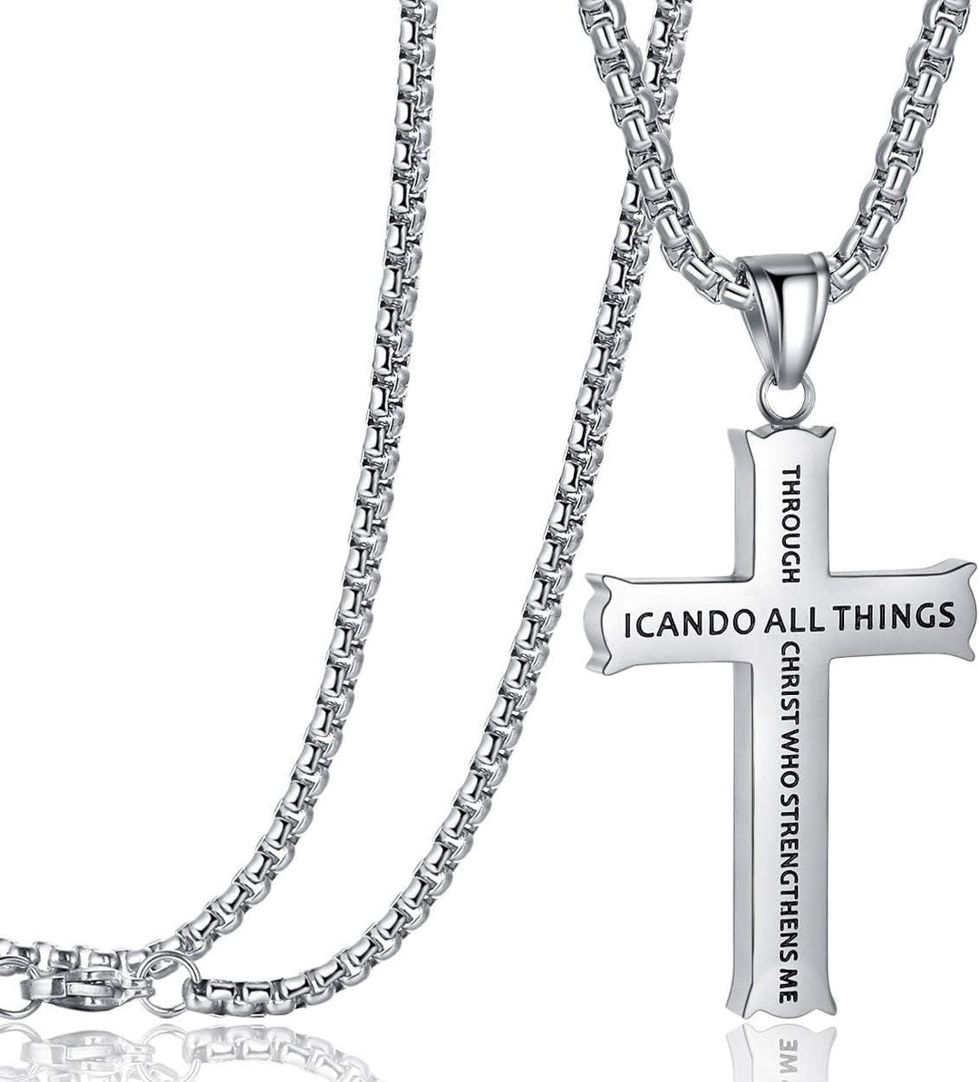 Christianartworkshop Minimalist Style "I CAN DO ALL THINGS" Icon Cross Faith Pendant Necklace - image 11