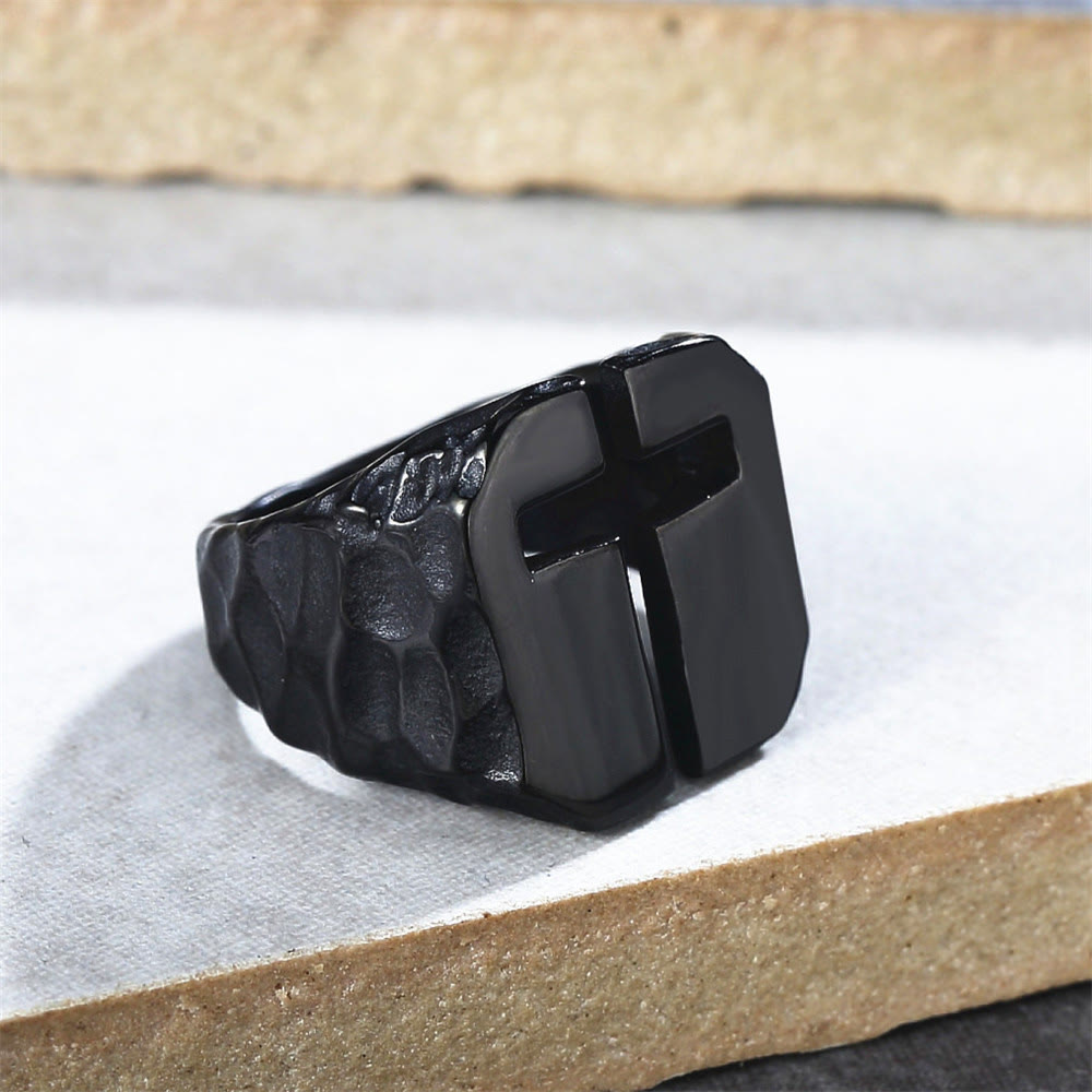Christianartworkshop 3 Colors Minimalist Style Cross Engraved Stainless Steel Faith Ring - Black - US13 - image 1