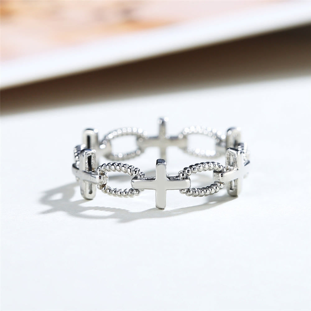 Christianartworkshop Minimalist Retro Style Cross Engraved Faith Ring - image 2