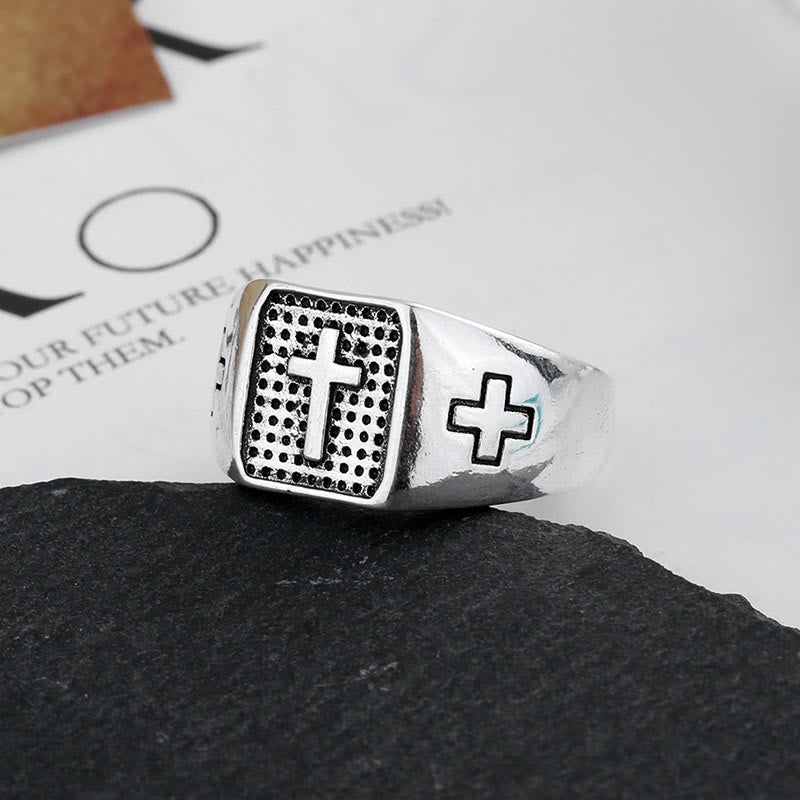 Christianartworkshop 925 Sterling Silver Minimalist Cross Engraved Adjustable Faith Ring - image 2