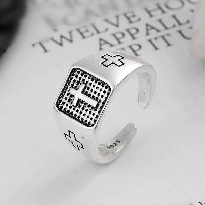 Christianartworkshop 925 Sterling Silver Minimalist Cross Engraved Adjustable Faith Ring - Adjustable - image 1
