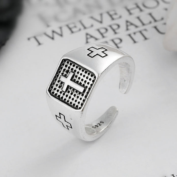 Christianartworkshop 925 Sterling Silver Minimalist Cross Engraved Adjustable Faith Ring - Suitable for US sizes 5-10 - image 0
