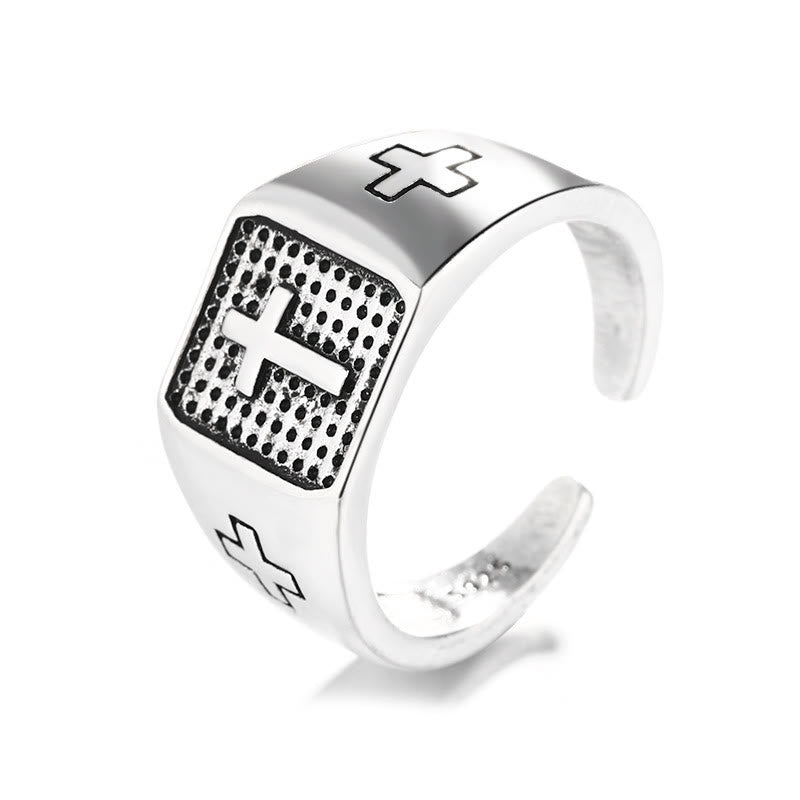 Christianartworkshop 925 Sterling Silver Minimalist Cross Engraved Adjustable Faith Ring - image 5
