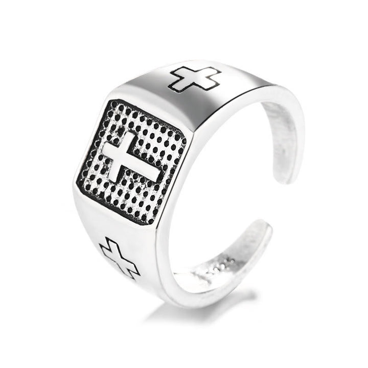 Christianartworkshop 925 Sterling Silver Minimalist Cross Engraved Adjustable Faith Ring - image 5