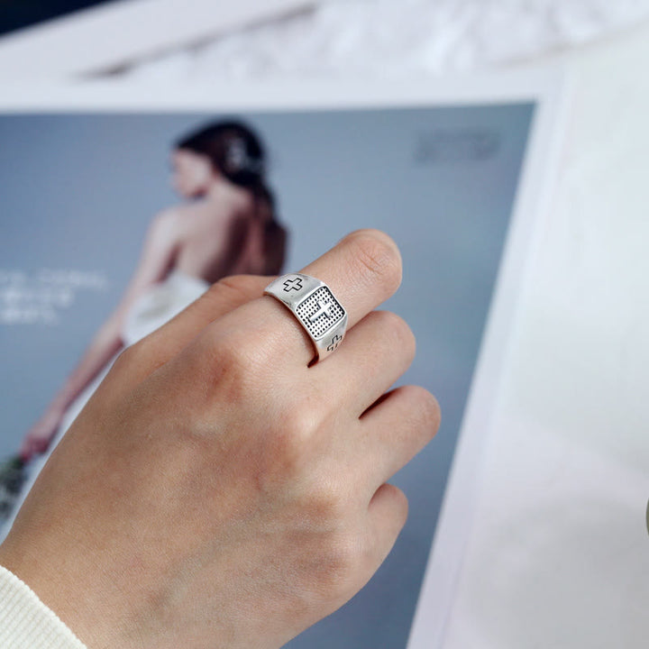 Christianartworkshop 925 Sterling Silver Minimalist Cross Engraved Adjustable Faith Ring - image 3