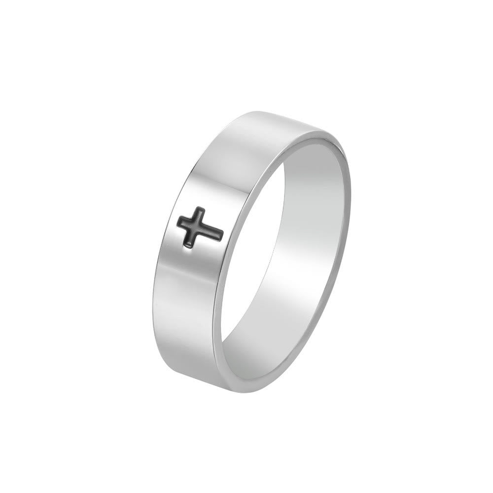 Christianartworkshop Minimalist Style Glossy Cross Engraved Titanium Faith Ring - image 3