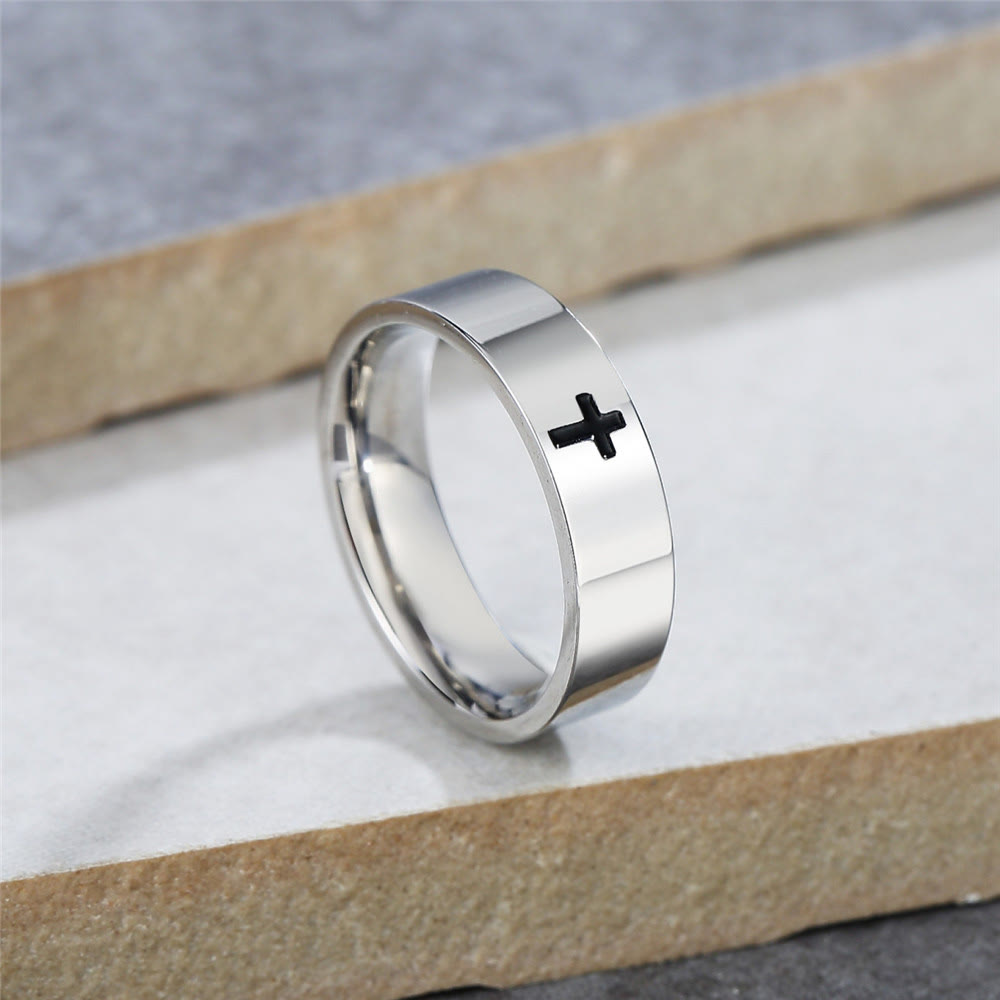 Christianartworkshop Minimalist Style Glossy Cross Engraved Titanium Faith Ring - image 2