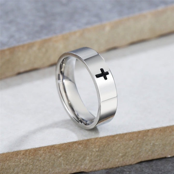 Christianartworkshop Minimalist Style Glossy Cross Engraved Titanium Faith Ring - image 2