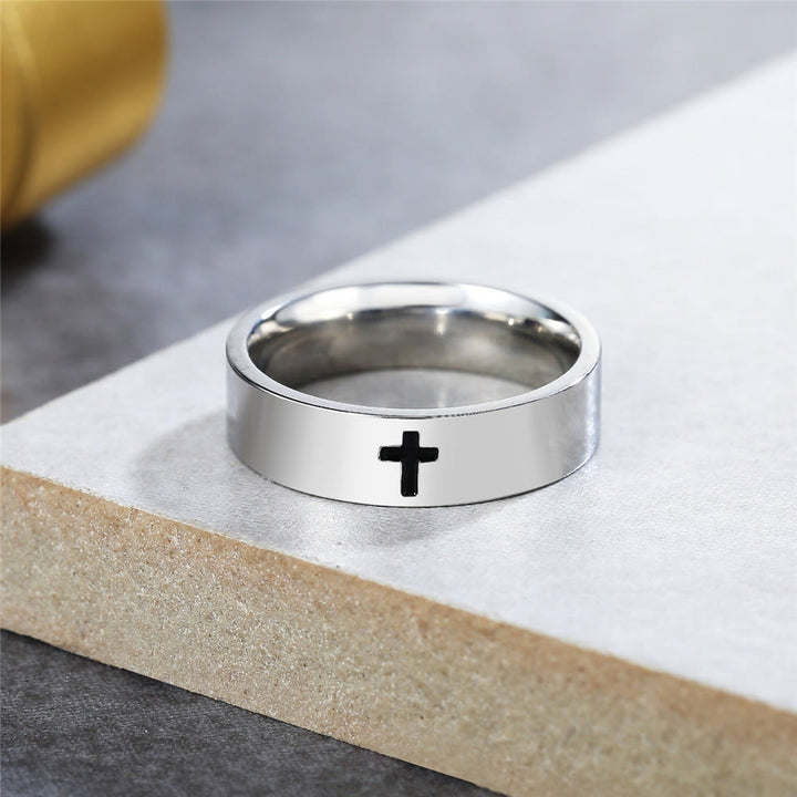 Christianartworkshop Minimalist Style Glossy Cross Engraved Titanium Faith Ring - US 11 - image 0