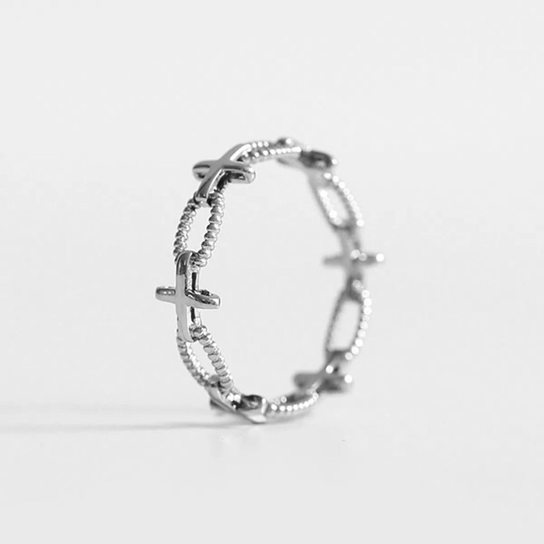 Christianartworkshop Minimalist Retro Style Cross Engraved Faith Ring - image 5