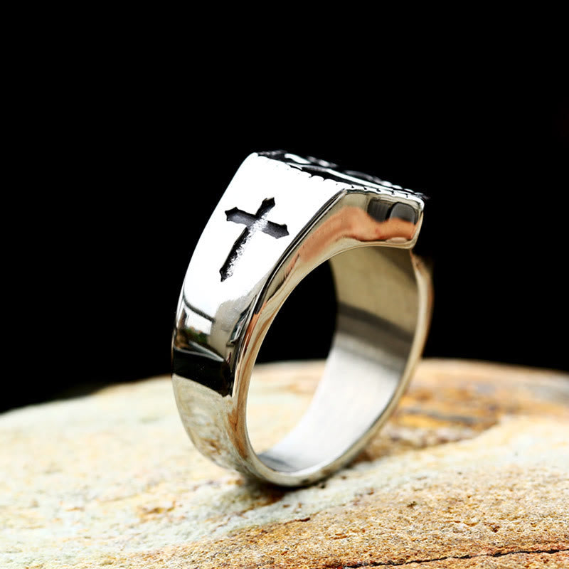 Christianartworkshop Retro Minimalist Style Cross Engraved Stainless Steel Faith Ring - image 4