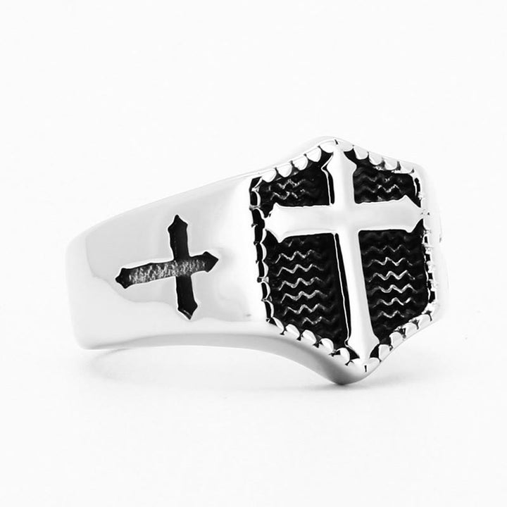 Christianartworkshop Retro Minimalist Style Cross Engraved Stainless Steel Faith Ring - image 5