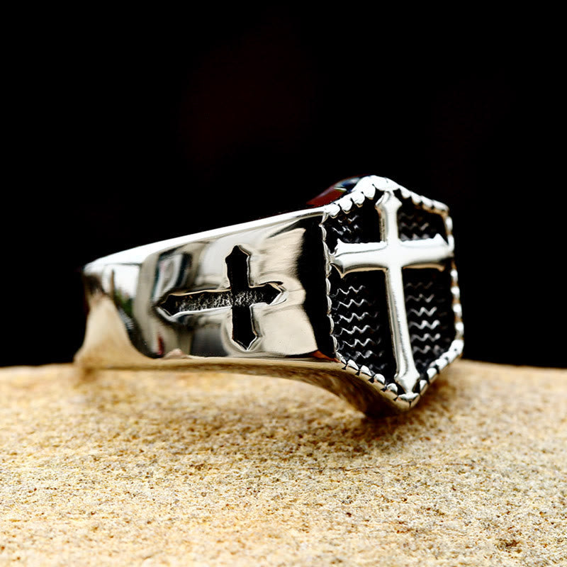 Christianartworkshop Retro Minimalist Style Cross Engraved Stainless Steel Faith Ring - image 2