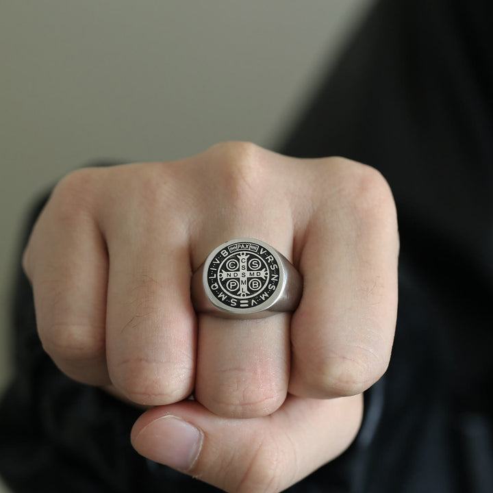 Christianartworkshop 8 Styles Retro Classic St. Benedict Symbol Engraved Protection Ring - Silver-black - US14 - image 12