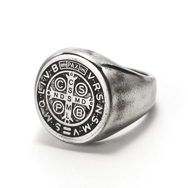 Christianartworkshop 8 Styles Retro Classic St. Benedict Symbol Engraved Protection Ring - image 13