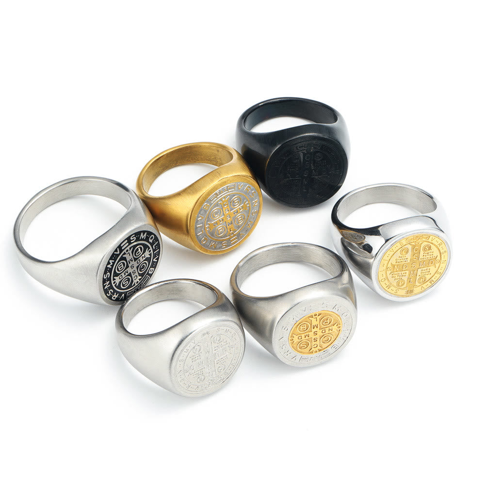 Christianartworkshop 8 Styles Retro Classic St. Benedict Symbol Engraved Protection Ring - image 22