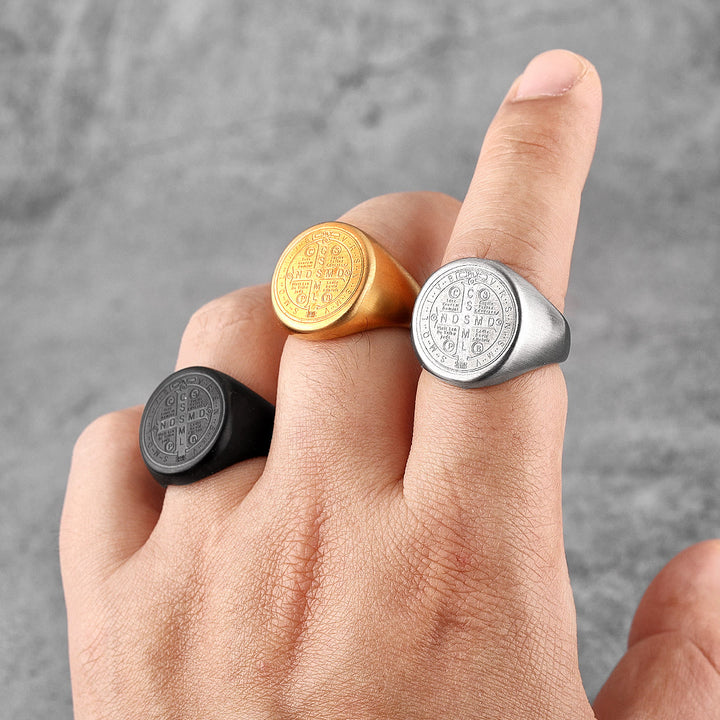 Christianartworkshop 8 Styles Retro Classic St. Benedict Symbol Engraved Protection Ring - image 15