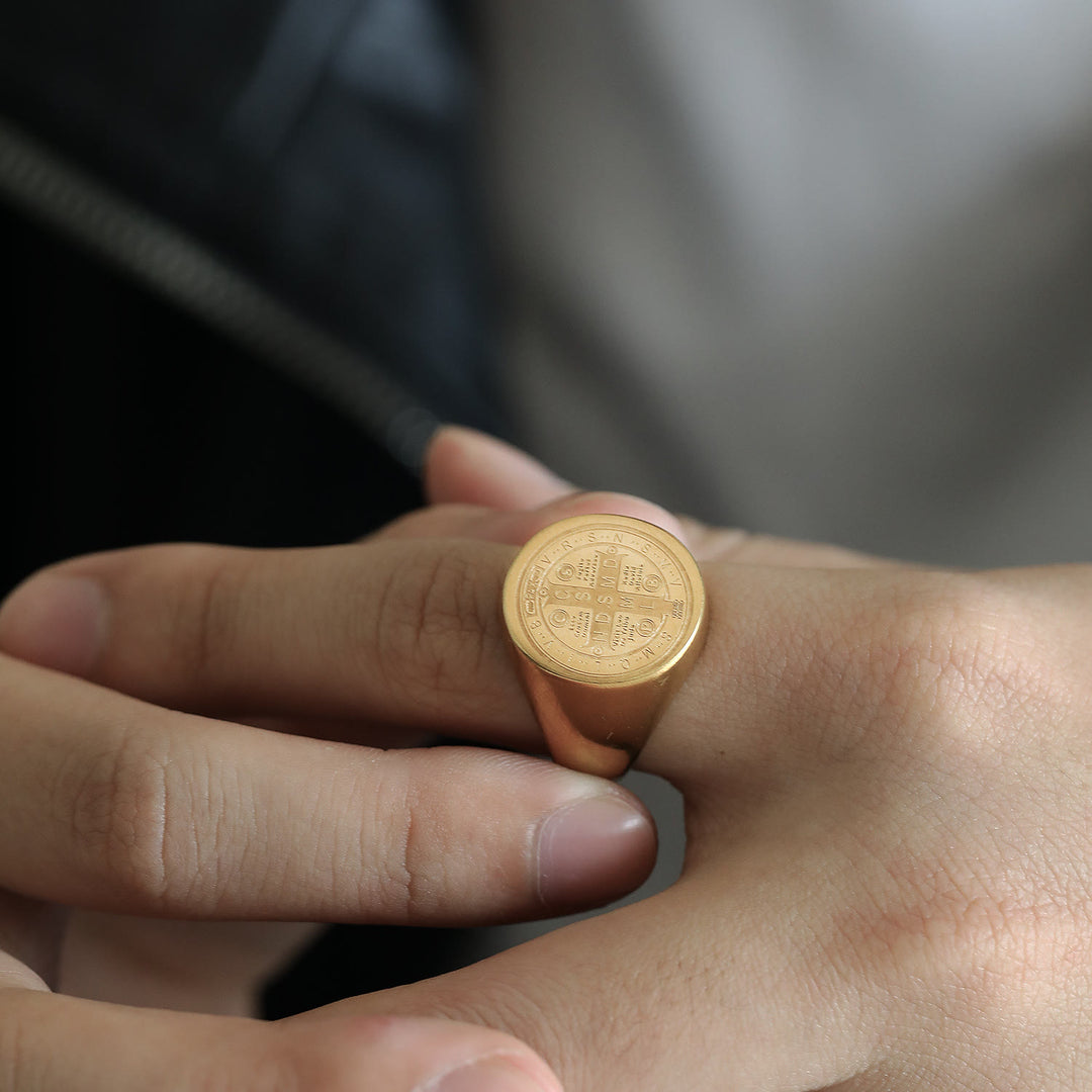 Christianartworkshop 8 Styles Retro Classic St. Benedict Symbol Engraved Protection Ring - image 19