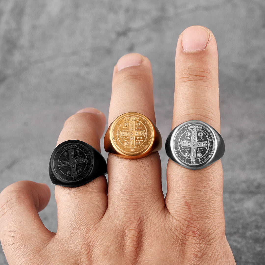 Christianartworkshop 8 Styles Retro Classic St. Benedict Symbol Engraved Protection Ring - image 18