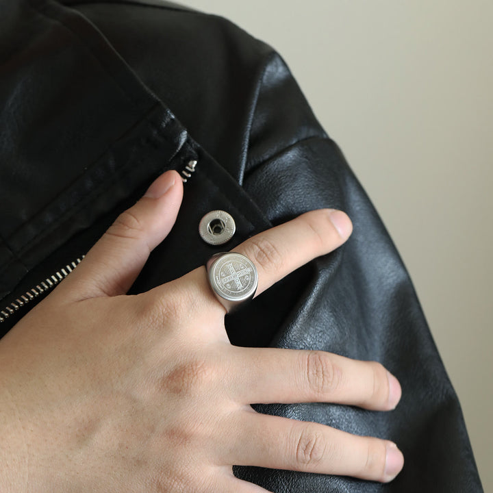 Christianartworkshop 8 Styles Retro Classic St. Benedict Symbol Engraved Protection Ring - image 19