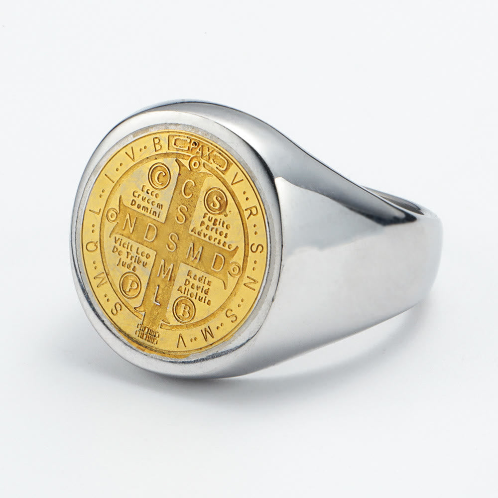 Christianartworkshop 8 Styles Retro Classic St. Benedict Symbol Engraved Protection Ring - image 7