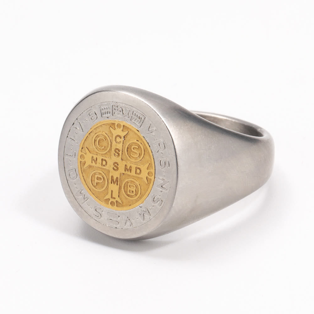 Christianartworkshop 8 Styles Retro Classic St. Benedict Symbol Engraved Protection Ring - image 9