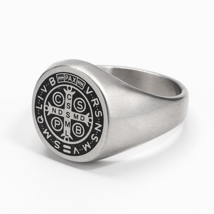 Christianartworkshop 8 Styles Retro Classic St. Benedict Symbol Engraved Protection Ring - image 12