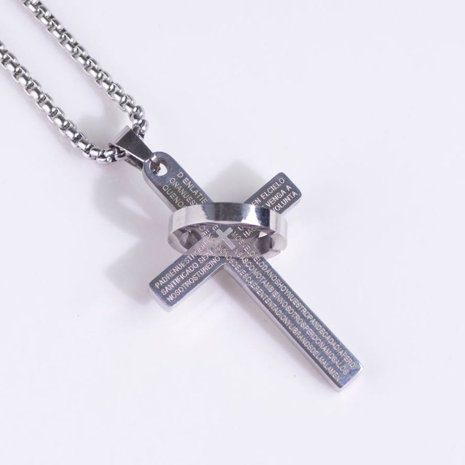 Christianartworkshop Minimalist Bible Verse Cross with Ring Faith Pendant Necklace - Silver - image 1