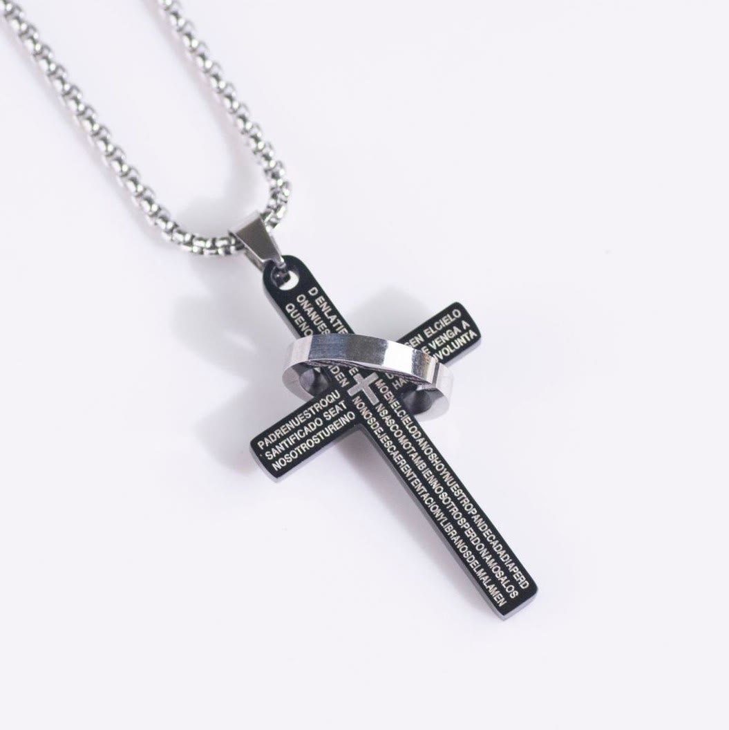 Christianartworkshop Minimalist Bible Verse Cross with Ring Faith Pendant Necklace - Black - image 5