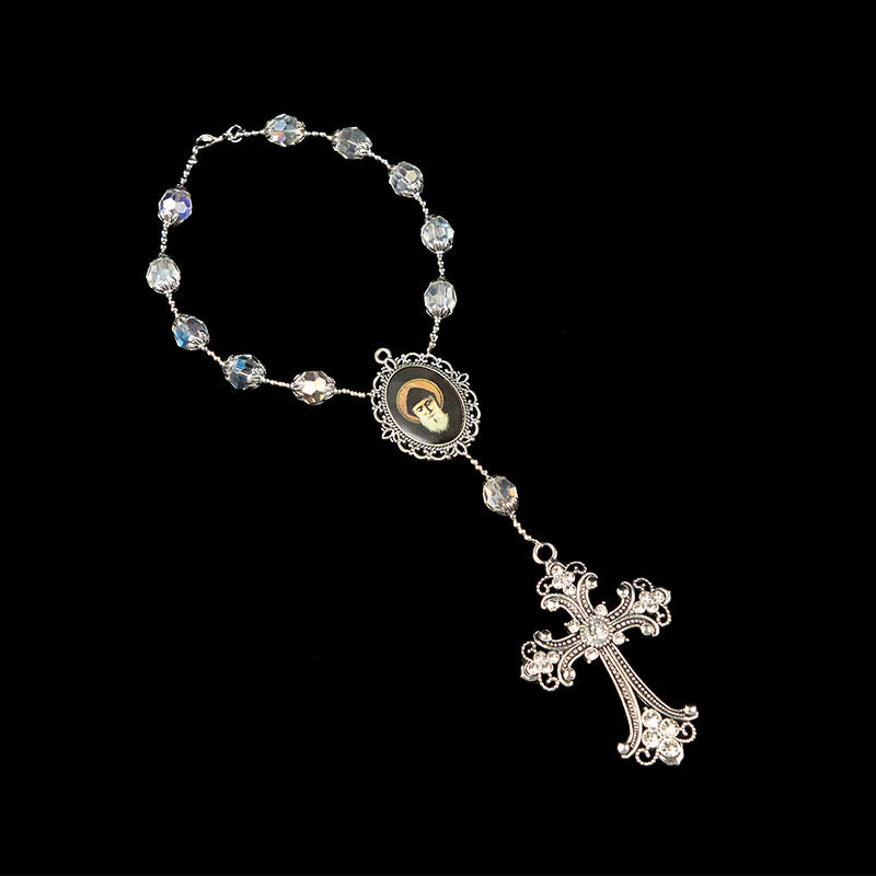 Christianartworkshop St. Charbel Medal & Cross of 10mm Clear Crystal One Decade Pocket Rosary - image 8