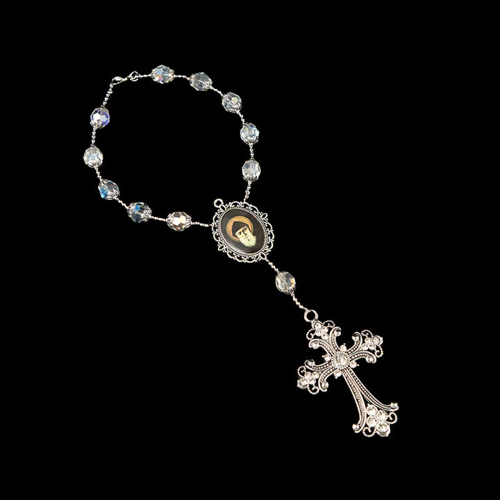 Christianartworkshop St. Charbel Medal & Cross of 10mm Clear Crystal One Decade Pocket Rosary - image 8