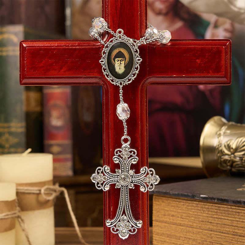 Christianartworkshop St. Charbel Medal & Cross of 10mm Clear Crystal One Decade Pocket Rosary - image 4