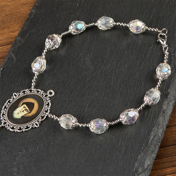 Christianartworkshop St. Charbel Medal & Cross of 10mm Clear Crystal One Decade Pocket Rosary - image 5
