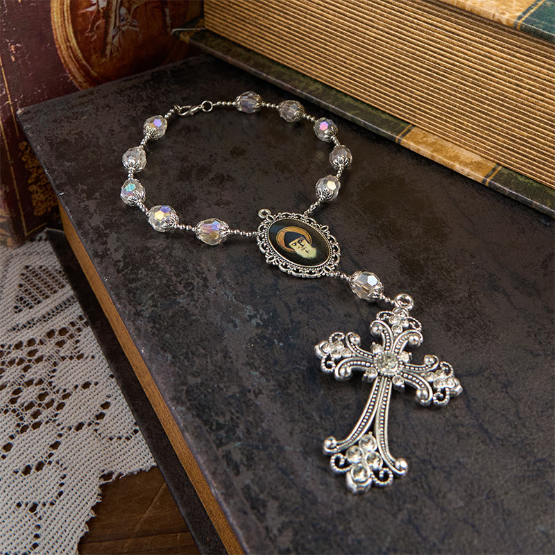 Christianartworkshop St. Charbel Medal & Cross of 10mm Clear Crystal One Decade Pocket Rosary - image 3