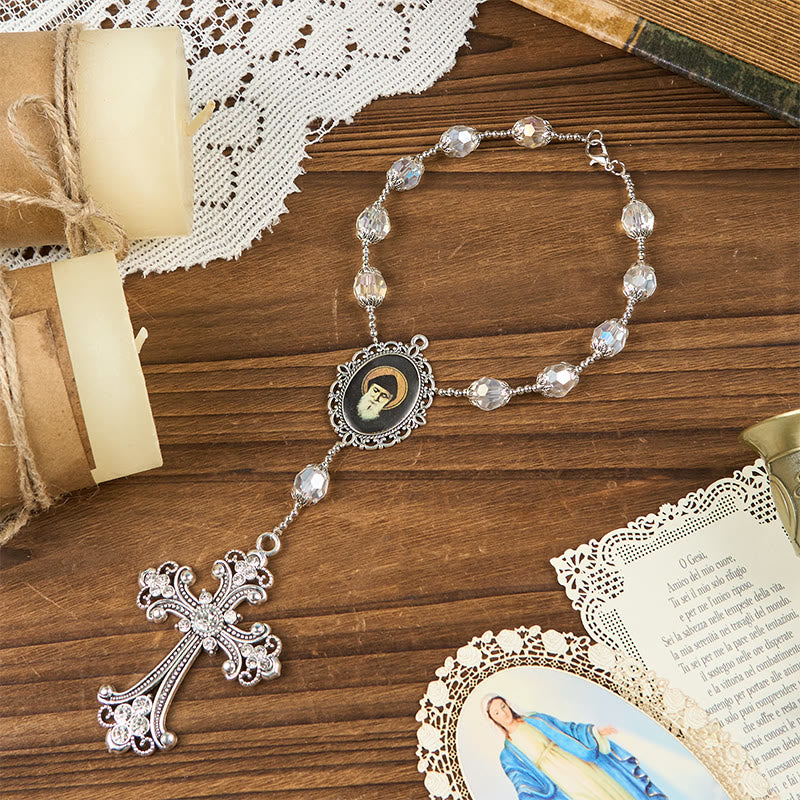 Christianartworkshop St. Charbel Medal & Cross of 10mm Clear Crystal One Decade Pocket Rosary - image 2