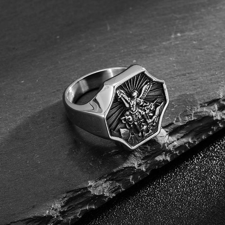Christianartworkshop Exclusive Crafted Archangel St. Michael Ring - Expression of Daily Faith  - Silver - US13 - image 2