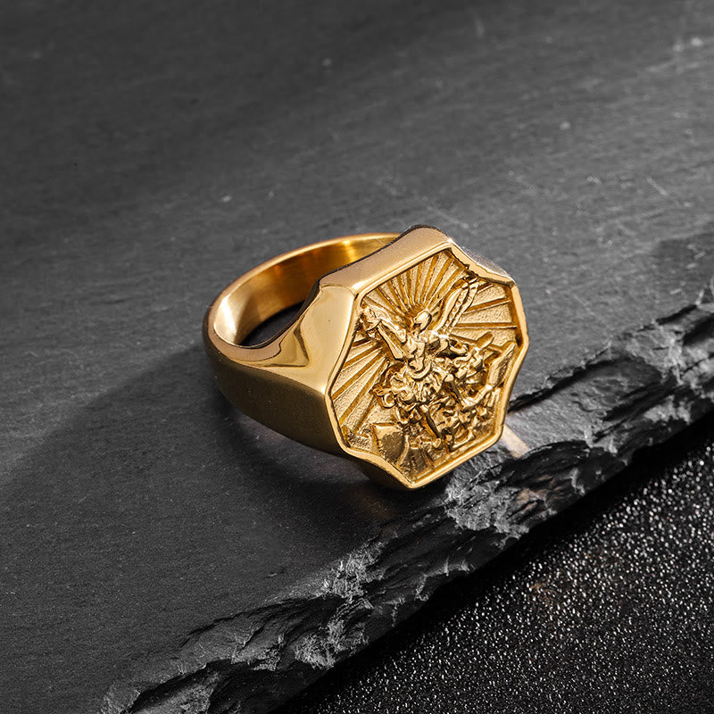 Christianartworkshop Exclusive Crafted Archangel St. Michael Ring - Expression of Daily Faith  - Golden - US13 - image 3