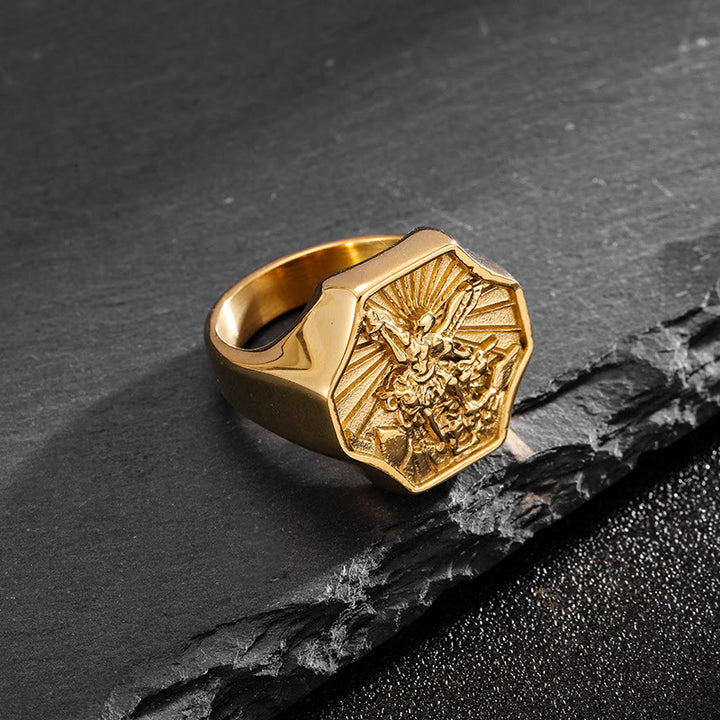 Christianartworkshop Exclusive Crafted Archangel St. Michael Ring - Expression of Daily Faith  - Golden - US13 - image 3