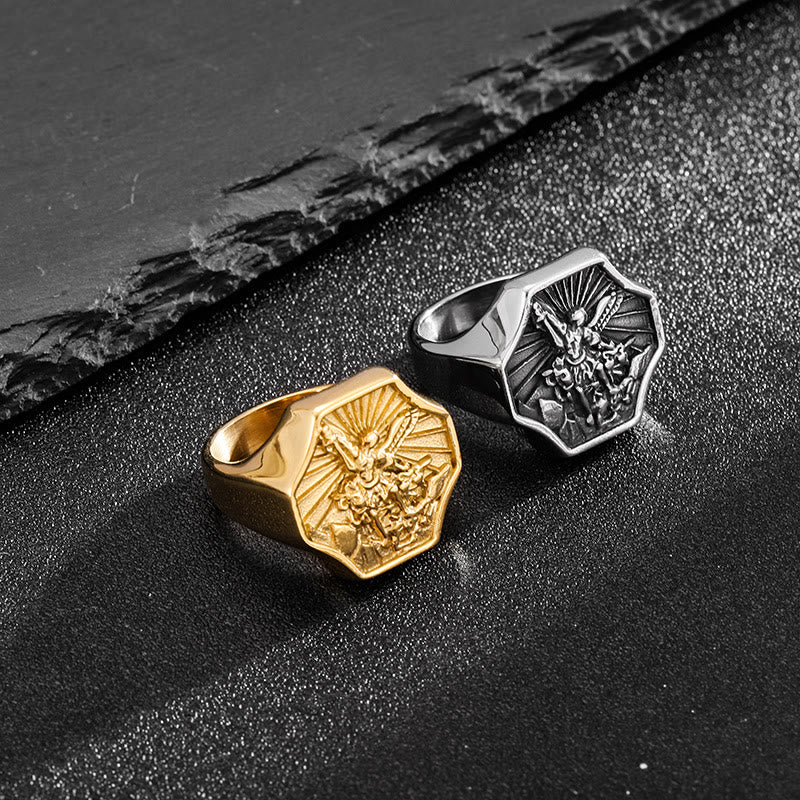 Christianartworkshop Exclusive Crafted Archangel St. Michael Ring - Expression of Daily Faith  - Silver - US8 - image 1
