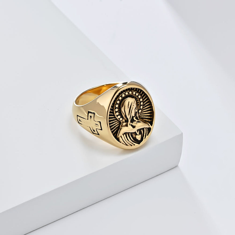 Christianartworkshop Divine Grace Blessed Virgin Mary Ring - A Tribute to Holy Love - Golden - US13 - image 2