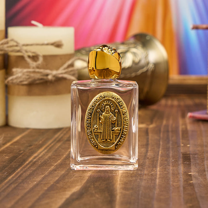 Christianartworkshop Exclusive Crafted St. Benedict Holy Water Bottle - A Vessel of Blessing and Protection - Golden - image 4