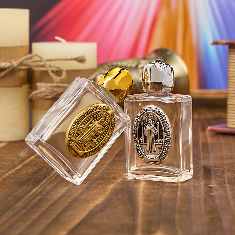 Christianartworkshop Exclusive Crafted St. Benedict Holy Water Bottle - A Vessel of Blessing and Protection - Silver - image 1