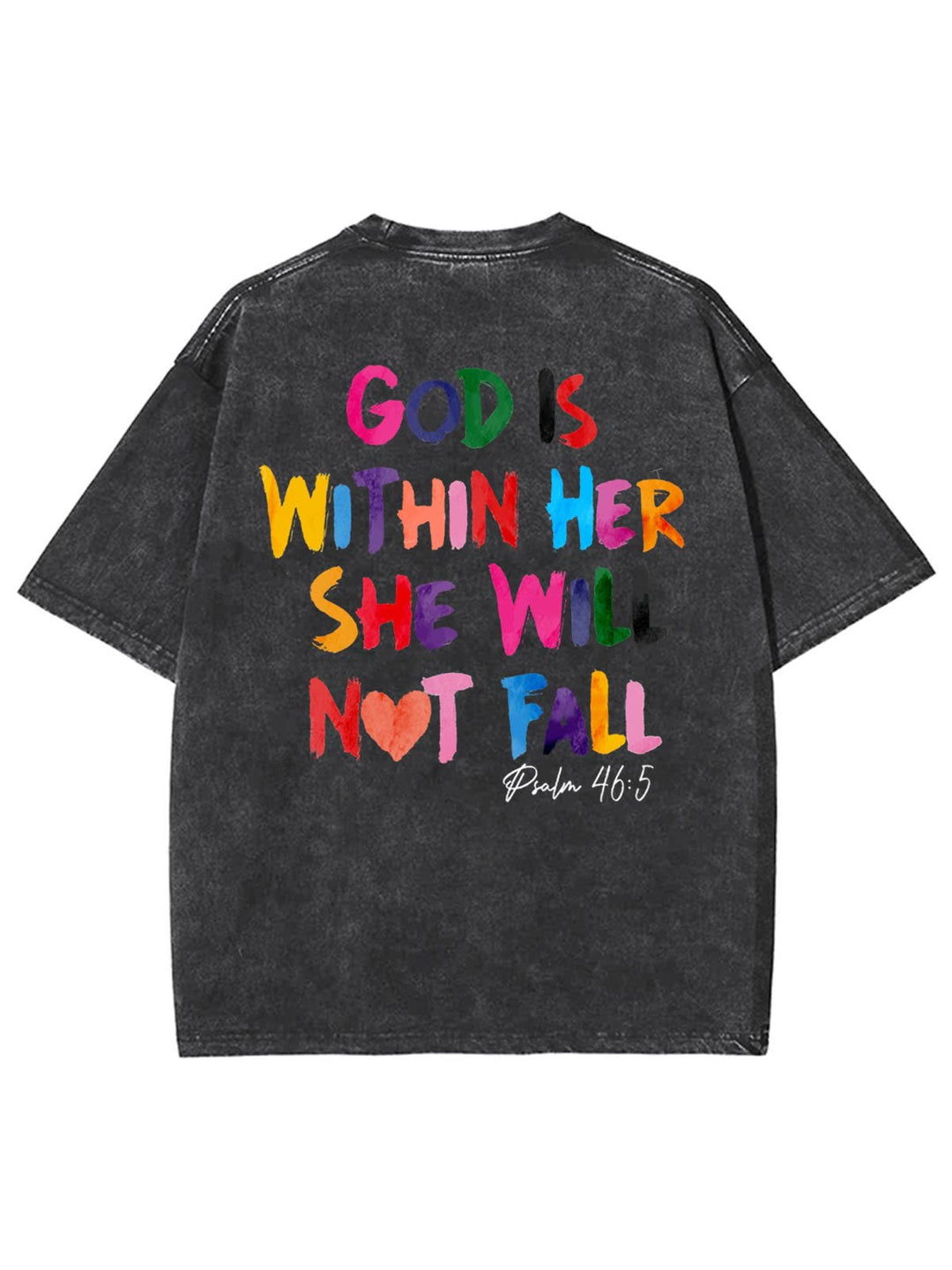 Christianartworkshop God Is Within Her She Will Not Fall Unisex Washed T-shirt - Black - 4XL - image 6